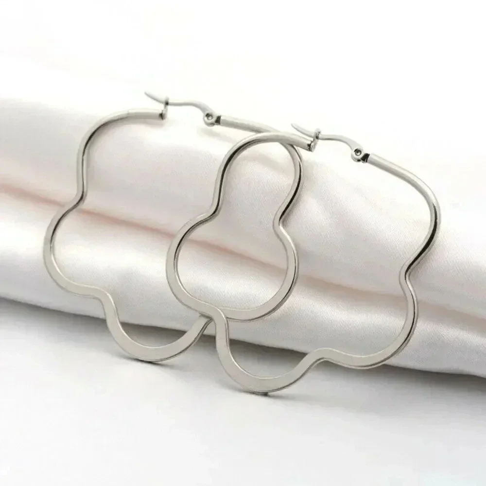 Surgical Stainless Steel 38mm Sleek Flower Hoop Earrings Avant Garde 304 Grade